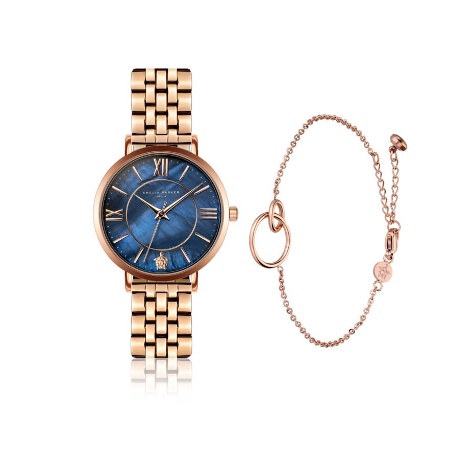 Petite Blue Rose gold Link Set